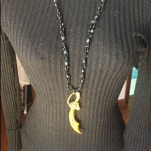 J92 Sword on Black Bead Necklace